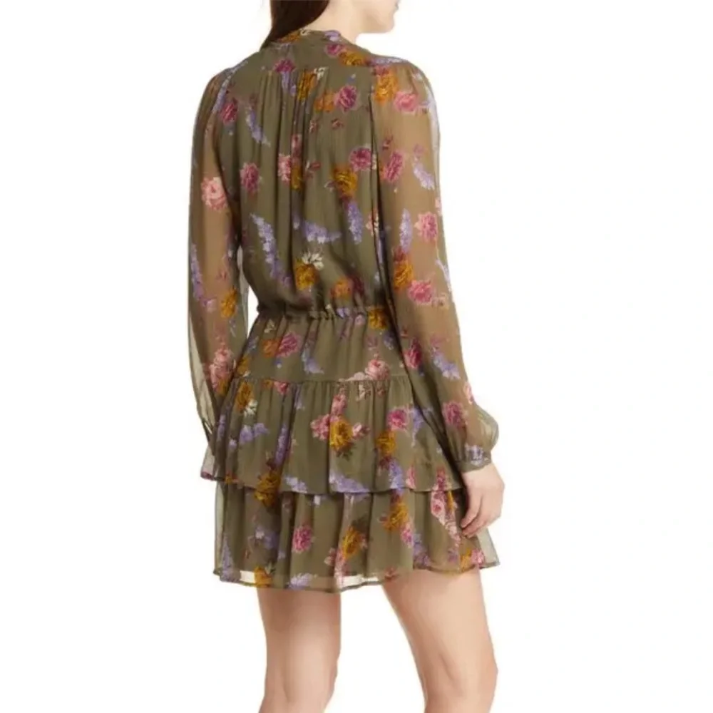 PAIGE Floral Long Sleeve Silk Chiffon Dress